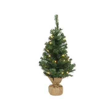 Strom umělý v jutě 10LED t.bílá + časovač, na baterie zelený 45cm