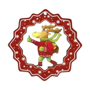 Ozdoba dřevěná vločka se sobem červená 6cm