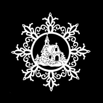 Ozdoba dřevěná vločka s kostelem přírodní 9cm