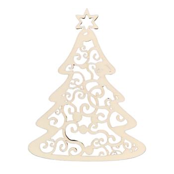 Ozdoba strom s hvězdou a ornamenty dřevěná 9cm