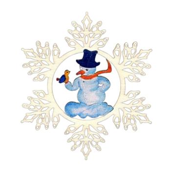 Ozdoba vločka se sněhulákem dřevěná 9cm