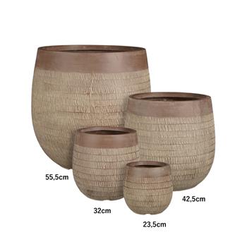 Květináč kulatý ZEMBLA škrábaný s hladkým lemem magnesium hnědý 32cm