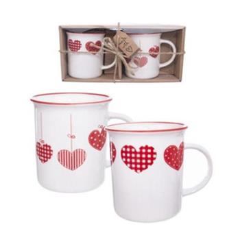 Hrnek keramický HOME LOVEčerveno-bílý 350ml, sada 2ks