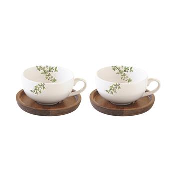Šálek porcelánový 120ml s dřevěným podšálkem NATURA 2ks