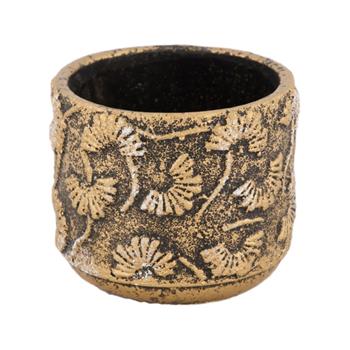 Obal kulatý cementový s květinami černo-zlatý 11,5cm