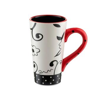 Hrnek keramický s ornamenty bílo-červeno-černý 0,5 litru