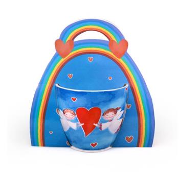 Hrnek porcelánový andělé se srdcem modrý 0,45 litru