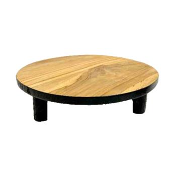 Stolek na květiny kulatý, nízký 3 nohy teak černo-přírodní 15cm