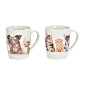 Hrnek porcelánový mix kočky/psi bílý 360ml