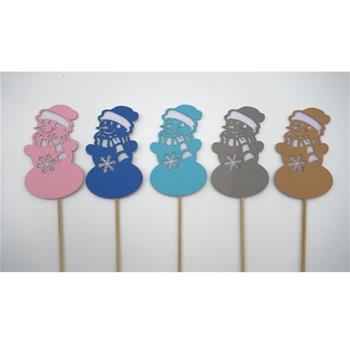 Zápich sněhulák s vločkou plsť mix 25cm