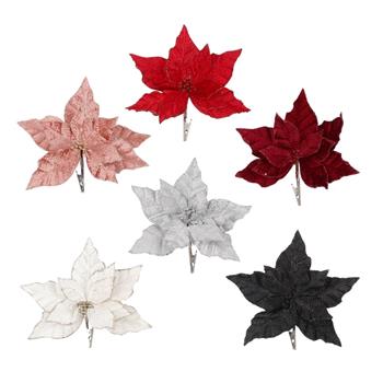 Poinsettia sametový květ umělý na klipu mix 28cm