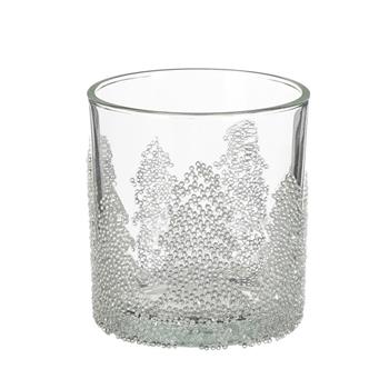 Svícen skleněný na čajovku se stromy z perličkek čirý 8cm