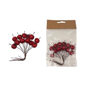 Přízdoba jablko umělé na drátku červené 1,5cm/12ks