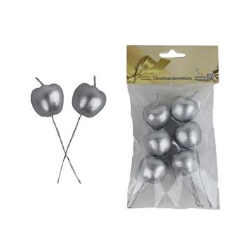 Jablko umělé na drátku stříbrné 6ks