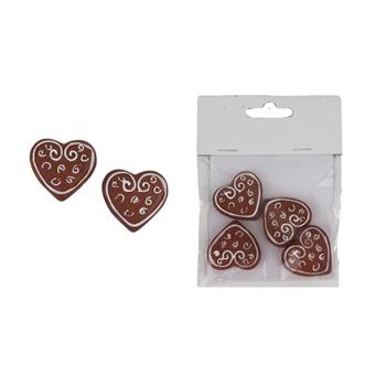 Přírdoba polyresinové perníkové srdce bílo-hnědé 4 ks