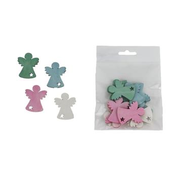 Přízdoba dřevný anděl s hvězdou mix barev 12ks