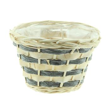 Obal kulatý proutěný s dýhou a igelitem bílo-šedý 20cm
