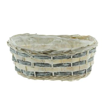 Truhlík oválný proutěný s dýhou a igelitem bílo-šedý 29cm