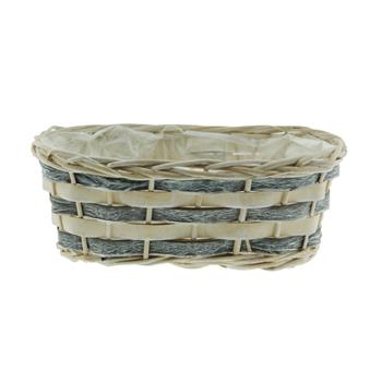 Truhlík oválný proutěný s dýhou a igelitem bílo-šedý 26cm