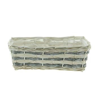 Truhlík hranatý proutěný s dýhou a igelitem bílo-šedý 33cm