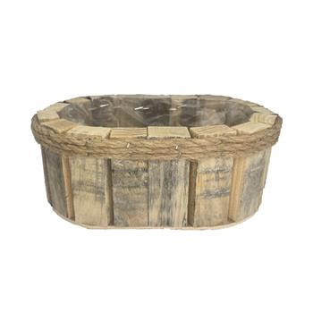 Truhlík oválný dřevěný s igelitem šedo-přírodní 21cm