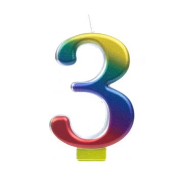Dortová svíčka duhové číslo 3