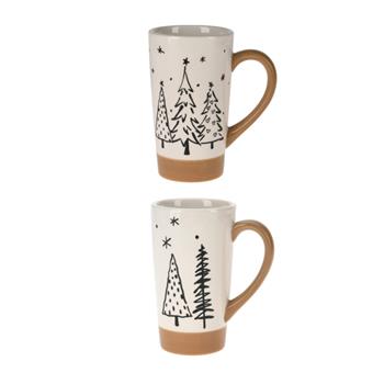 Hrnek se stromy keramický bílo-hnědý mix 15,3cm