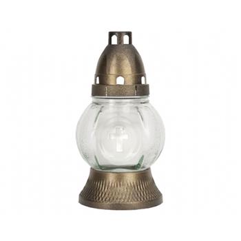 Lampa hřbitovní skleněná koule s křížkem čirá 18cm