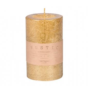Svíčka válcová RUSTIC metalická zlatá 12cm