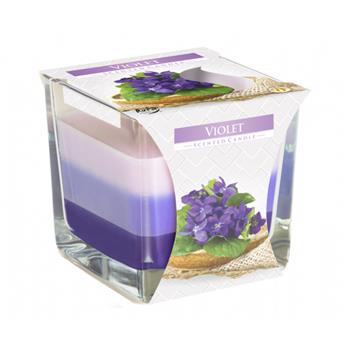 Svíčka vonná ve skle Violet tříbarevná 8cm