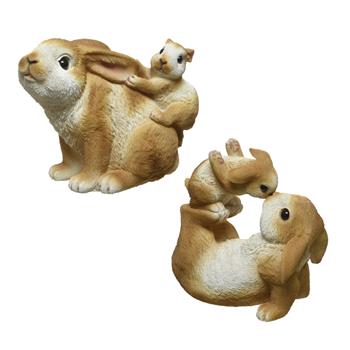 Králík s mládětem polyresinový bílo-hnědý mix 19cm