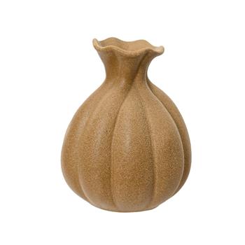 Váza kameninová kulatá žebrovaná sv. hnědá 18cm