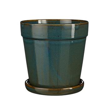 Květináč keramický CLINT + podmiska tm.zelený 20cm