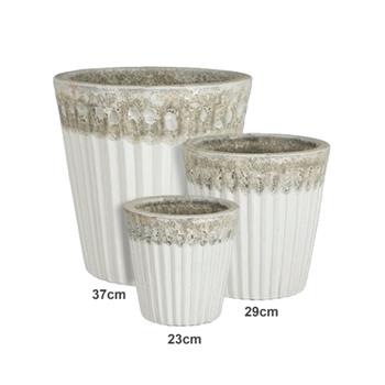 Květináč hliněný kulatý CULMA plisé bílý 29cm