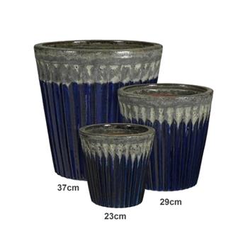 Květináč hliněný kulatý CULMA plisé modrý 23cm