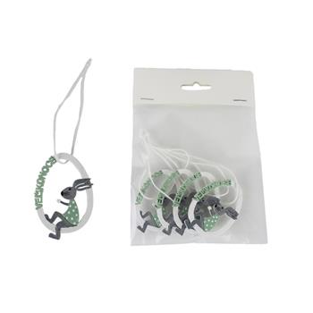 Ozdoba dřevěné vejce se zajícem uvnitř a nápisem VELIKONOCE zeleno-bílá 4ks