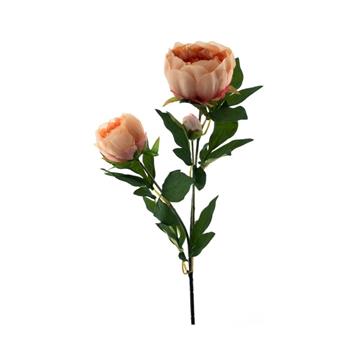 Pivoňka řezaná umělá se 3 květy broskvová 86cm