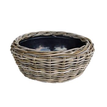 Miska kulatá DRYPOT ratanová s plastovou vložkou šedá 44cm