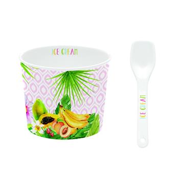 Miska na zmrzlinu se lžičkou porcelánová TROPICAL