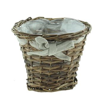 Obal kulatý proutěný s mašlí a igelitem hnědý 15cm
