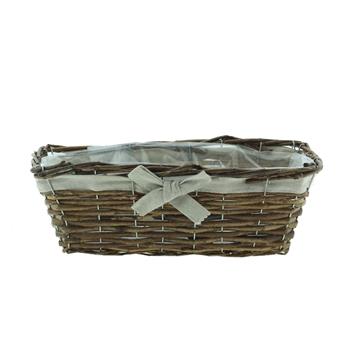 Truhlík hranatý proutěný s mašlí a igelitem hnědý 33cm
