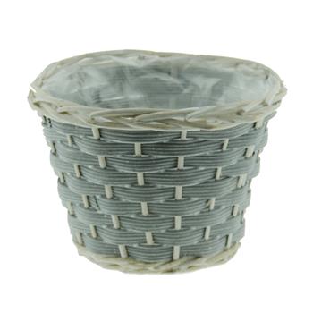 Obal kulatý z dýhy a proutí s igelitem bílo-šedý 20cm