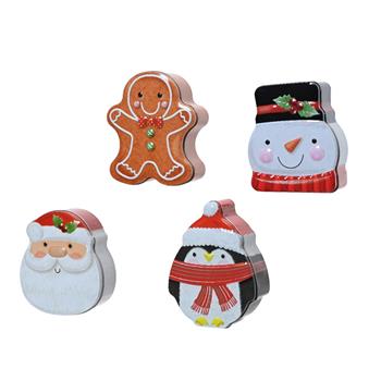 Plechová dóza vánoční mix (Santa, sněhulák, perníček, tučňák) 13,5 cm