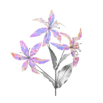 Lilie řezaná umělá se 3 květy stříbrno-duhová 70cm