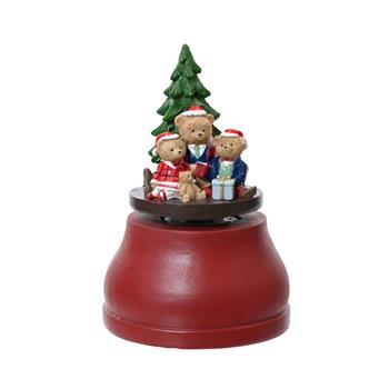 Skříňka hrací s medvědy u stromečku polyresinová červená 18cm