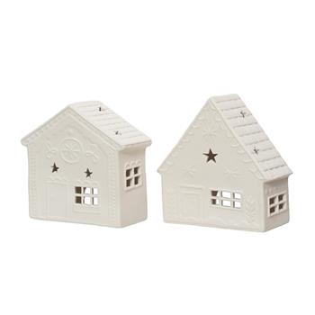 Svícen domeček na čajovku s hvězdami bílý mix 18,5cm