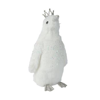 Tučňák stojící polyesterový s glitry stříbrno-bílý 30cm