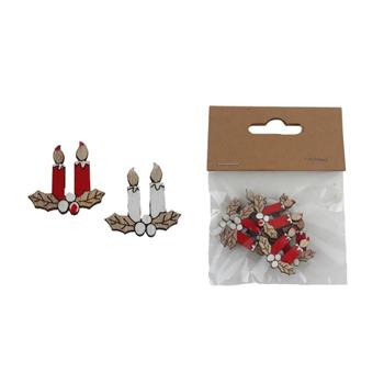 Přízdoba svíčky s cesmínou dřevěné červená/bílá 8ks