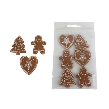 Přízdoba plstěné perníčky bílo-hnědé 6ks