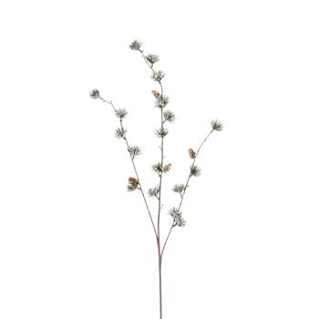 Větev modřínová s jehličím a šiškami zasněžená zeleno-bílá 83cm